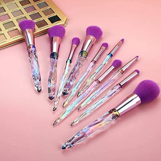 Aluminium Makeup Brushes 10 PCS Crystal Handle Makeup Brush Set