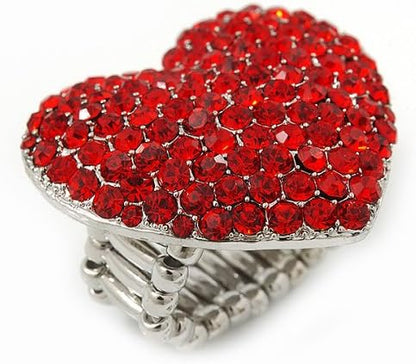 Avalaya Rhodium Plated Diamante Heart Shaped Cocktail Stretch