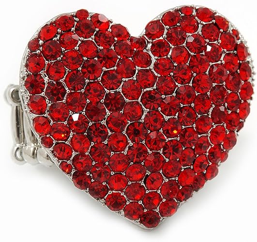 Avalaya Rhodium Plated Diamante Heart Shaped Cocktail Stretch