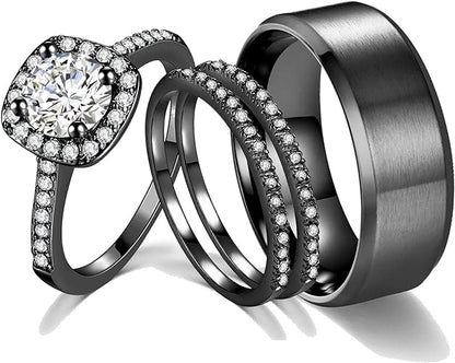 Ahloe Jewelry CEJUG 2Ct 18k Black Gold Wedding Ring Sets for Women and Men