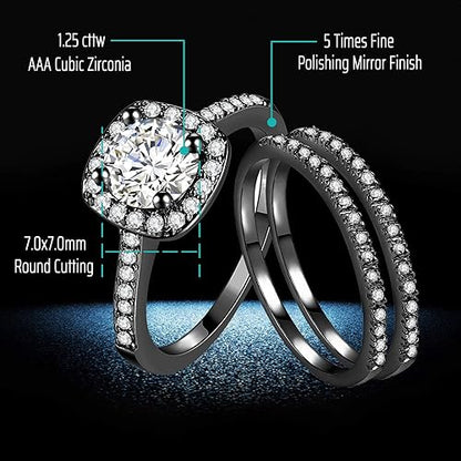 Ahloe Jewelry CEJUG 2Ct 18k Black Gold Wedding Ring Sets for Women and Men